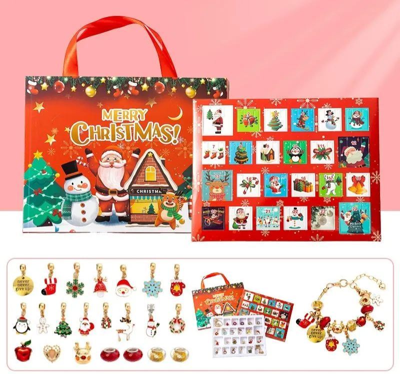 Christmas Princess Advent Calendar Bracelet 24 Days of Christmas Countdown Calendar Jewellery Blind Box, DIY Jewelry Making Kit with Charm Beads, DIY Christmas Bracelet Gifts for Girls