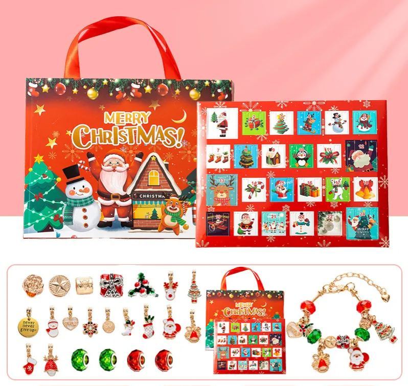 Christmas Princess Advent Calendar Bracelet 24 Days of Christmas Countdown Calendar Jewellery Blind Box, DIY Jewelry Making Kit with Charm Beads, DIY Christmas Bracelet Gifts for Girls