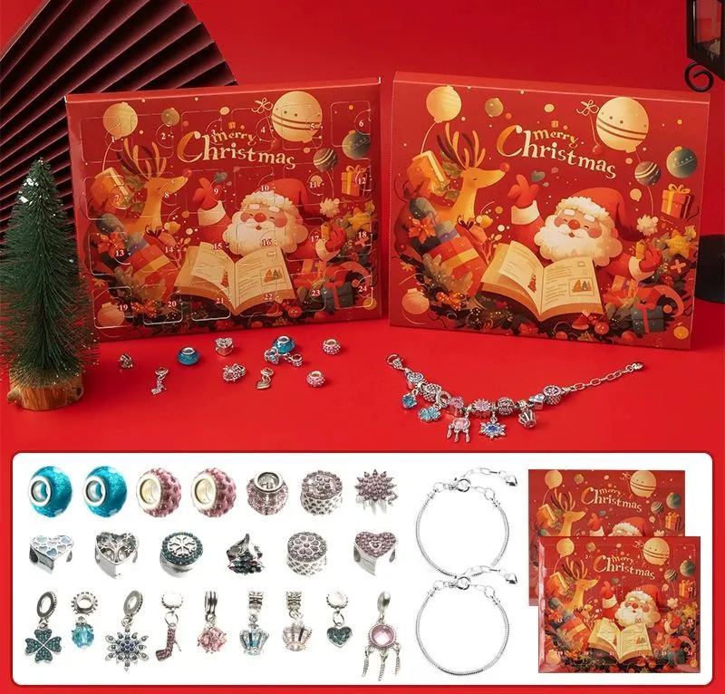 Christmas Princess Advent Calendar Bracelet 24 Days of Christmas Countdown Calendar Jewellery Blind Box, DIY Jewelry Making Kit with Charm Beads, DIY Christmas Bracelet Gifts for Girls