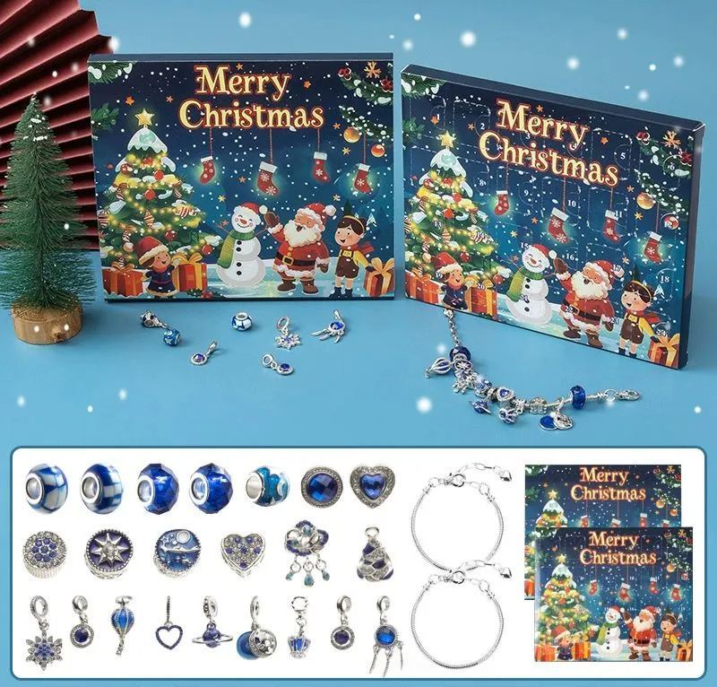 Christmas Princess Advent Calendar Bracelet 24 Days of Christmas Countdown Calendar Jewellery Blind Box, DIY Jewelry Making Kit with Charm Beads, DIY Christmas Bracelet Gifts for Girls