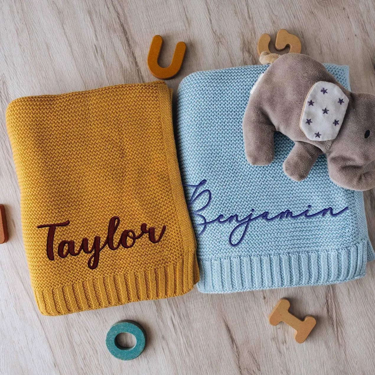 Personalized Baby Blanket, Baby Christmas Gift, Embroidered Name, Soft Cotton Knit, Newborn Gift, Personalized Baby Gift, Keepsake Blanket