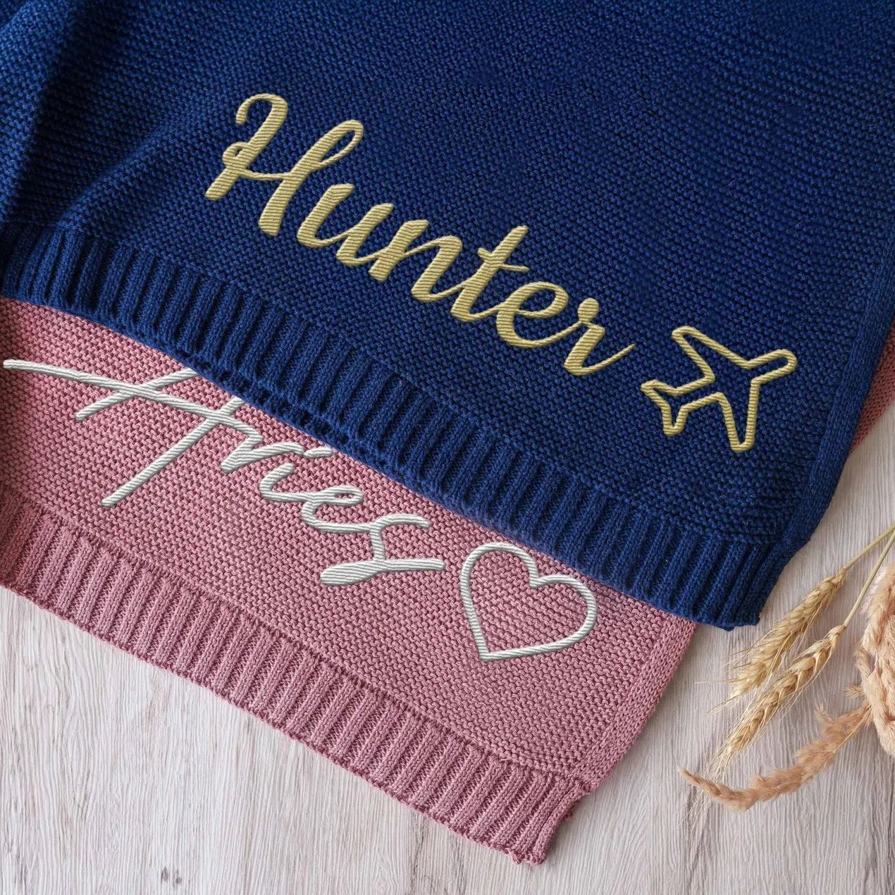 Personalized Baby Blanket, Baby Christmas Gift, Embroidered Name, Soft Cotton Knit, Newborn Gift, Personalized Baby Gift, Keepsake Blanket