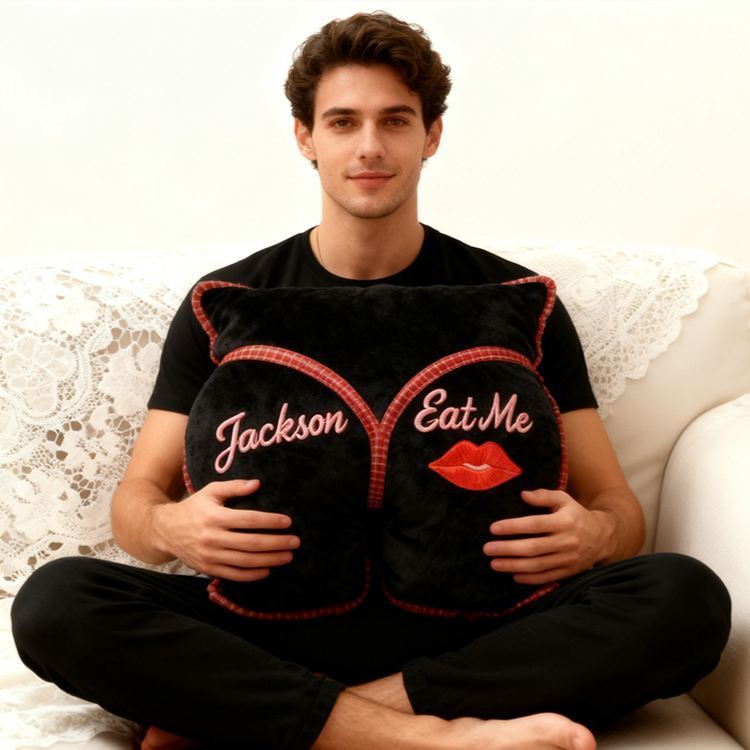 Personalized Embroidery Playful Couple Eat Me Pillow Custom Couple Date Night Pillow Valentine's Day Gift for Boyfriend Girlfriend - Get Photo Blanket