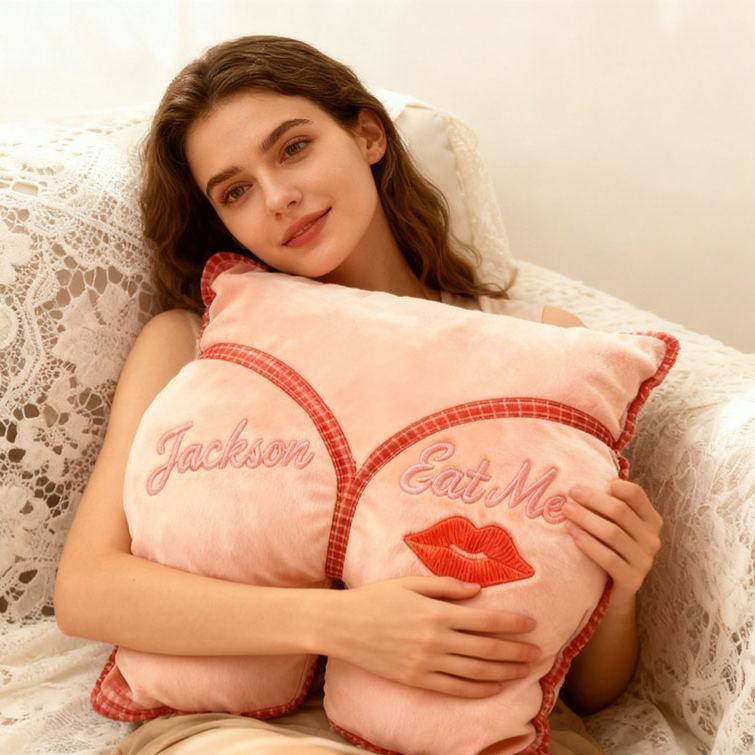 Personalized Embroidery Playful Couple Eat Me Pillow Custom Couple Date Night Pillow Valentine's Day Gift for Boyfriend Girlfriend - Get Photo Blanket