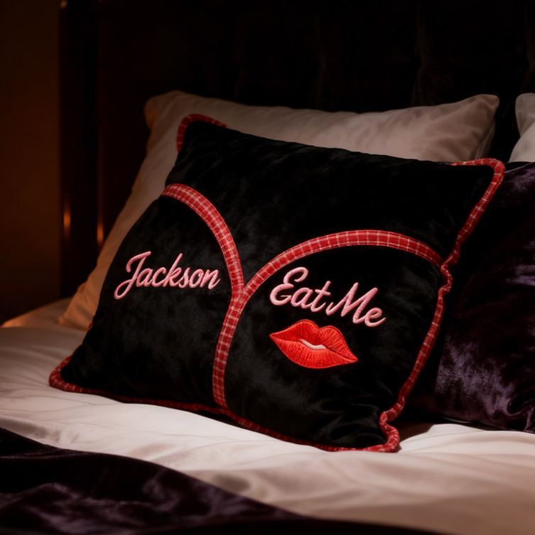 Personalized Embroidery Playful Couple Eat Me Pillow Custom Couple Date Night Pillow Valentine's Day Gift for Boyfriend Girlfriend - Get Photo Blanket