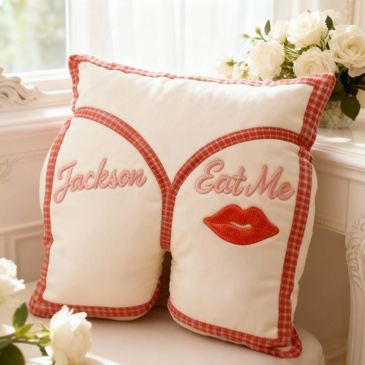 Personalized Embroidery Playful Couple Eat Me Pillow Custom Couple Date Night Pillow Valentine's Day Gift for Boyfriend Girlfriend - Get Photo Blanket