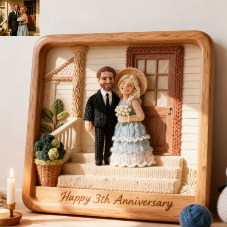 Personalized Custom 3D Knitted Photo Portrait Frame | Personalized Yarn Art Keepsake for Couples, Anniversary & Valentine’s Day Gifts - Get Photo Blanket