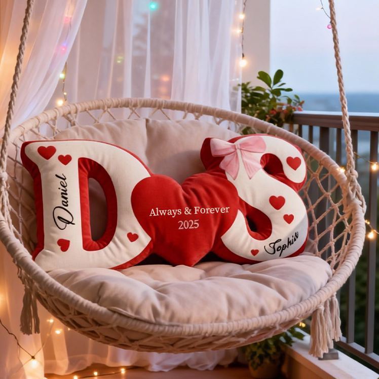 Personalized Couple Custom Initial Heart Throw Pillow Custom Names Couple Home Pillow Romantic Valentine's Day Gift for Girlfriend for Wife - Get Photo Blanket