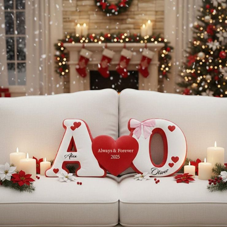 Personalized Couple Custom Initial Heart Throw Pillow Custom Names Couple Home Pillow Romantic Valentine's Day Gift for Girlfriend for Wife - Get Photo Blanket