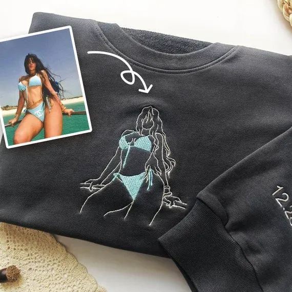 Custom Embroidered Sweatshirt – Personalized Sexy Portrait Gift for Him