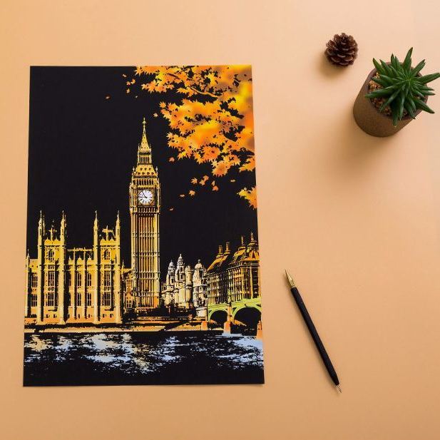 DIY Colorful City Nightscape Scratch Art Creative Craft Kit Multi Famous Scenes