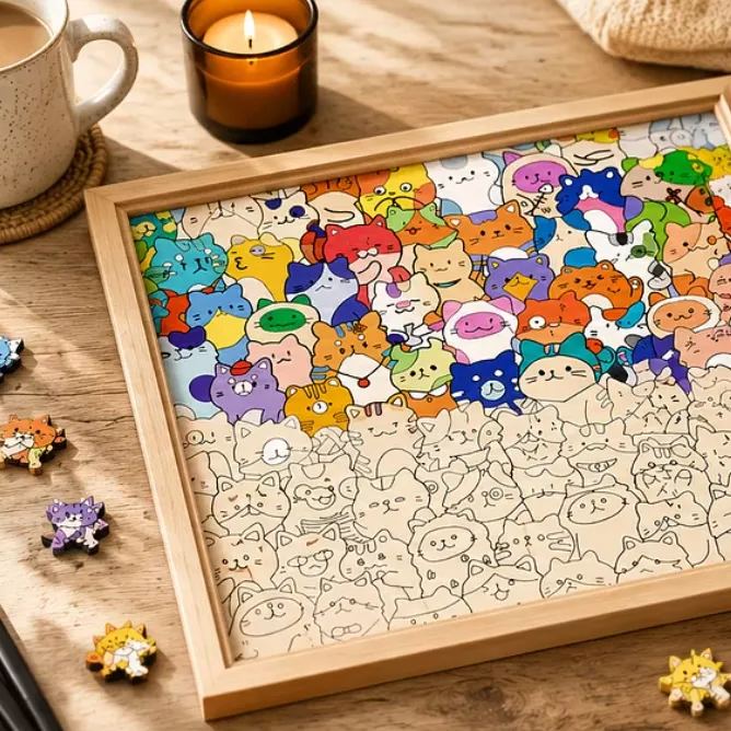 DIY Wooden Coloring Puzzle – Hand-paint Your Own Animal Puzzle (Optional 24-Color Markers & 8 Designs)
