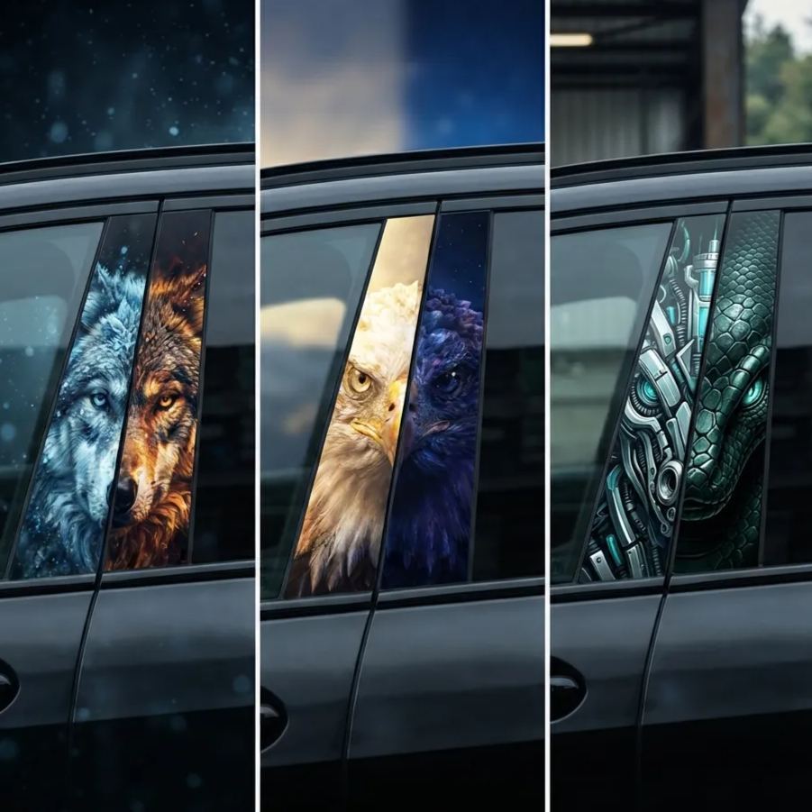 Universal Car Pillar Wrap & Rear Window Vinyl Decal – Custom Decorative Sticker