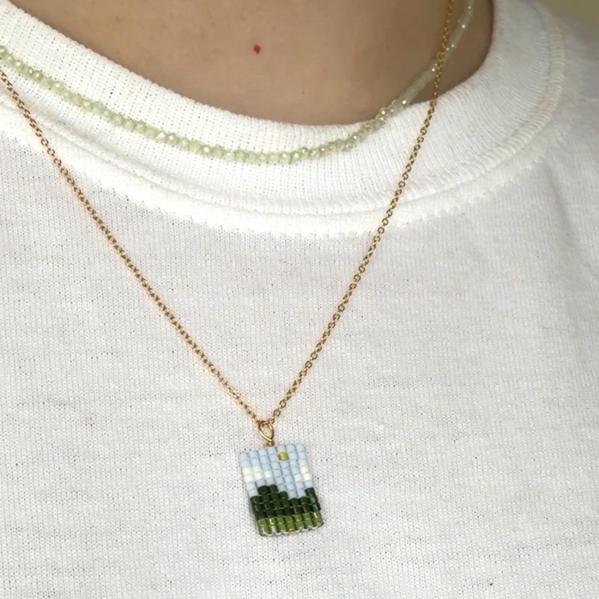 Landscape Necklace -Mini Pixel Mountain View Pendant Necklace Aesthetic Forest Layered Jewelry