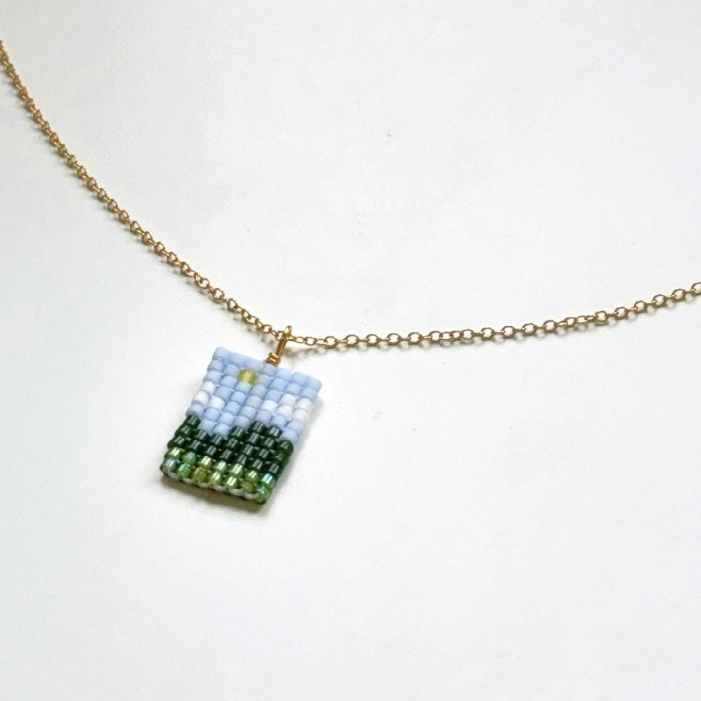 Landscape Necklace -Mini Pixel Mountain View Pendant Necklace Aesthetic Forest Layered Jewelry