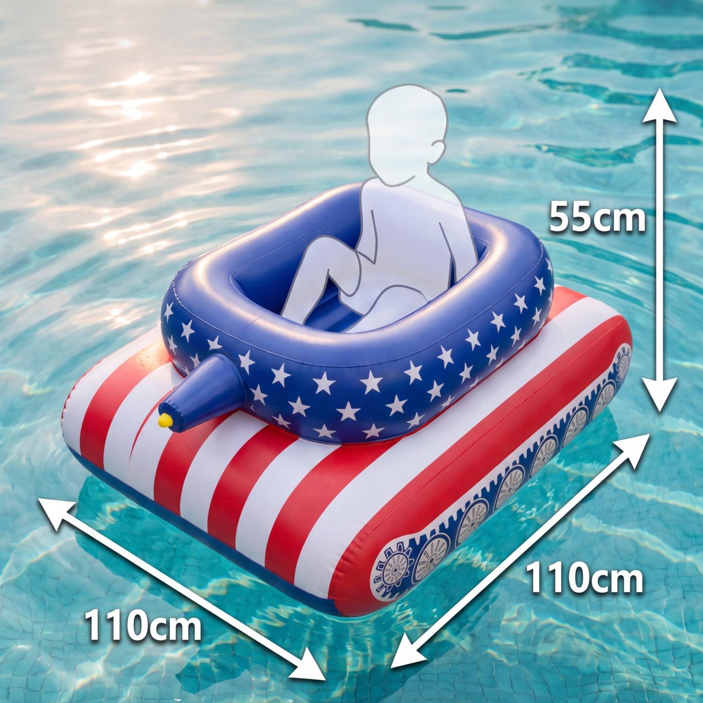 Inflatable Flag Pool Tank with Water Cannon – Giant Patriotic Swimming Pool Float for Adults & Kids