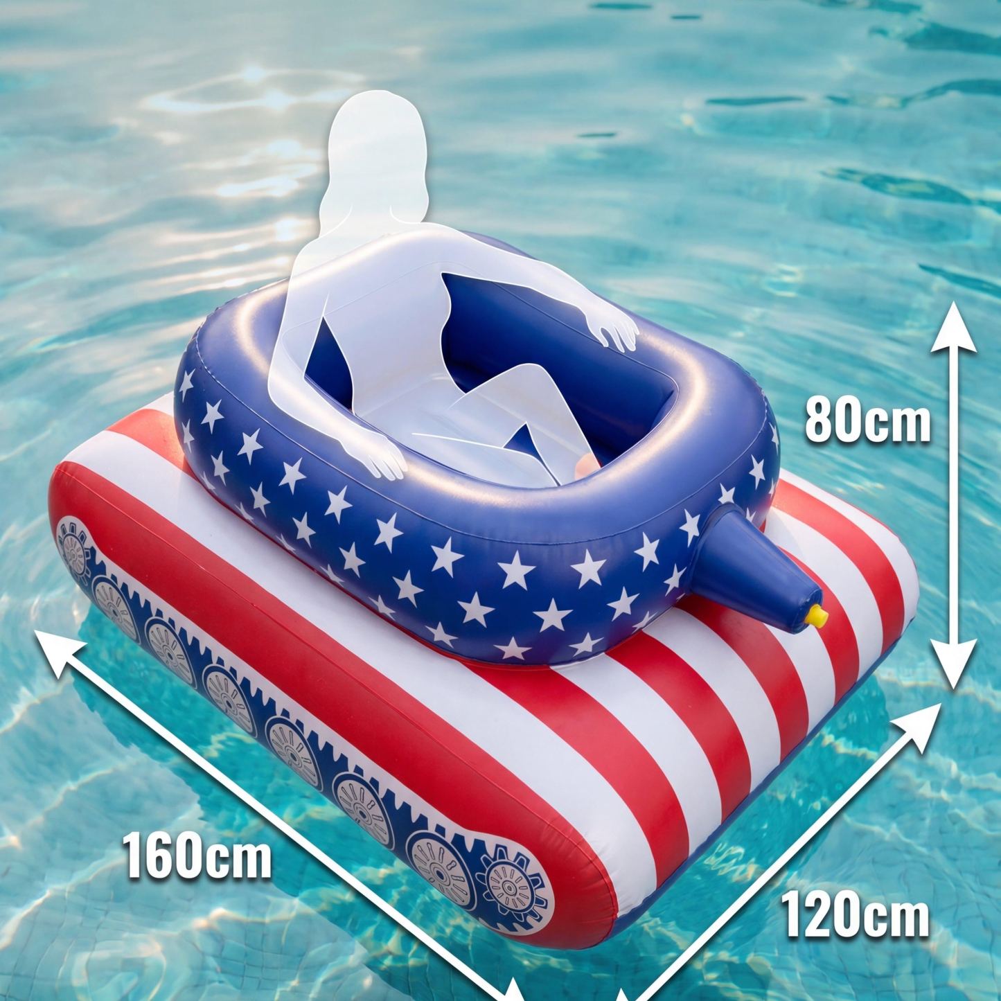 Inflatable Flag Pool Tank with Water Cannon – Giant Patriotic Swimming Pool Float for Adults & Kids