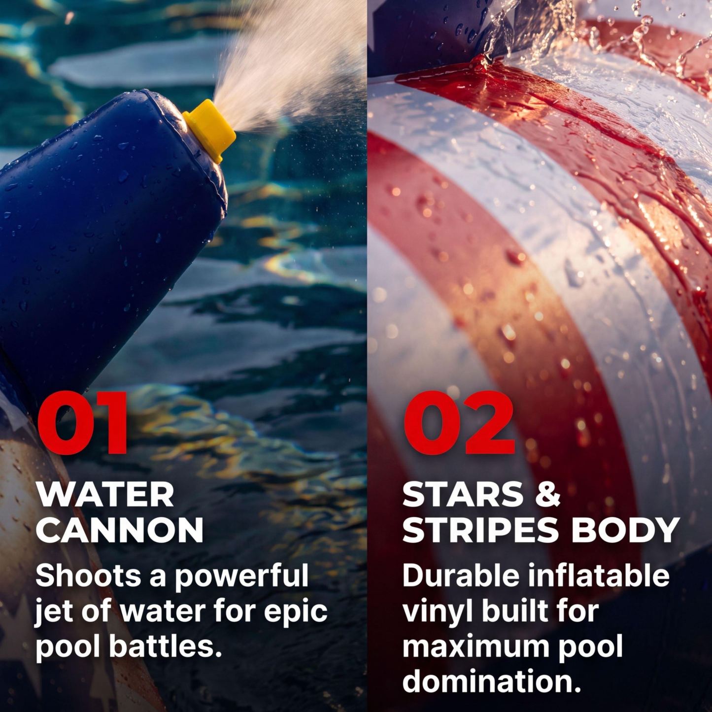 Inflatable Flag Pool Tank with Water Cannon – Giant Patriotic Swimming Pool Float for Adults & Kids