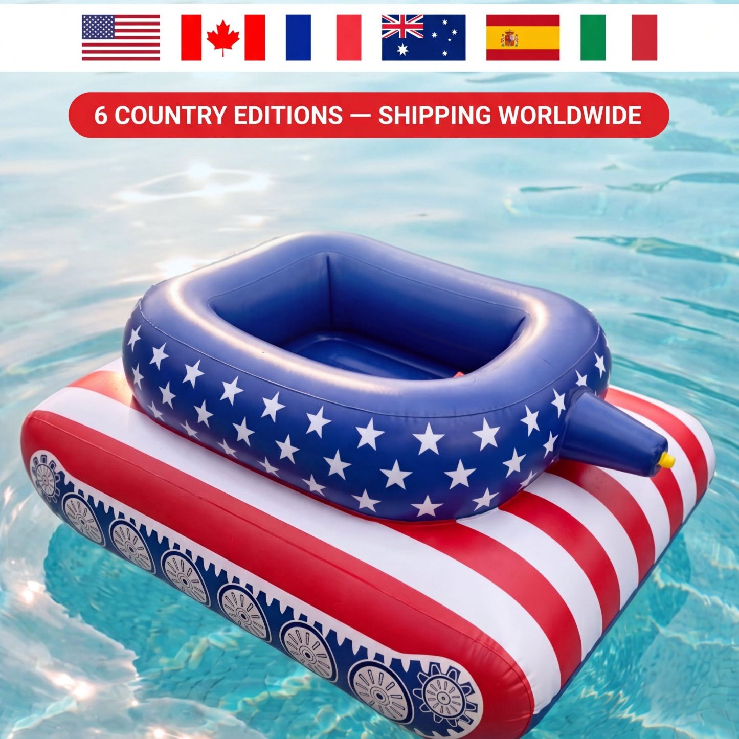 Inflatable Flag Pool Tank with Water Cannon – Giant Patriotic Swimming Pool Float for Adults & Kids
