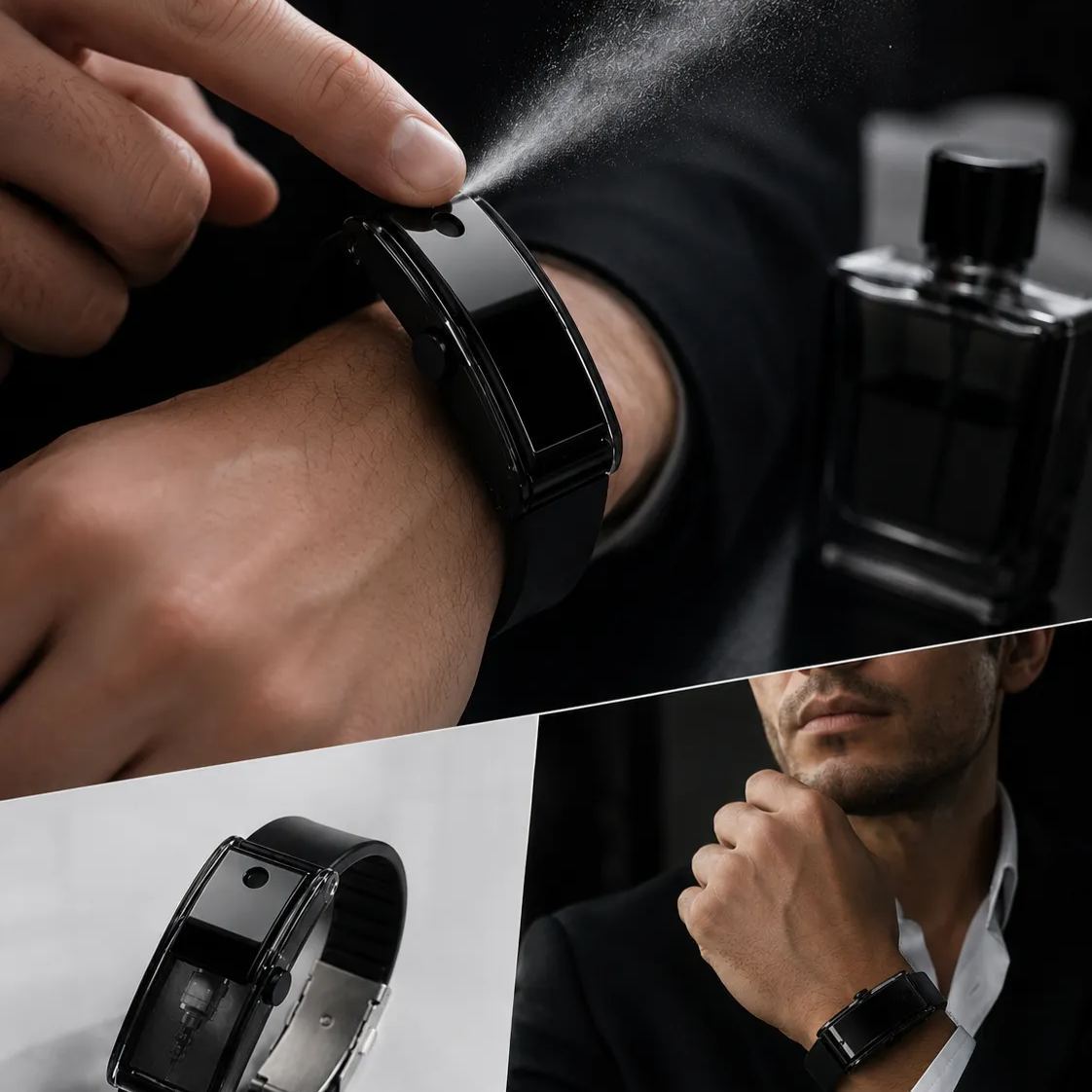 Wearable Refillable Perfume Spray Bracelet – 2.5ml Portable Cologne Atomizer Bangle with Silicone Adjustable Strap & Anti-Leak UV Protection