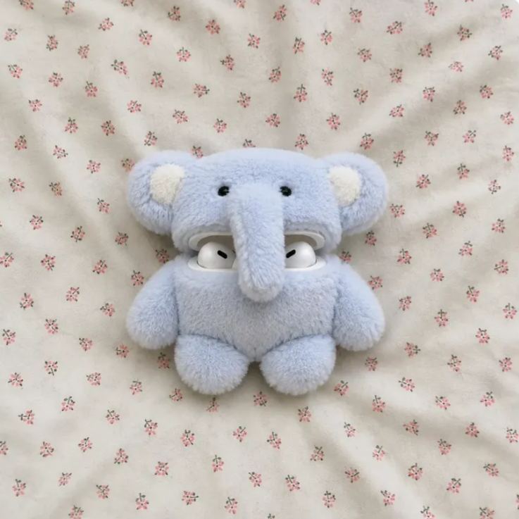 Lovely Cartoon AirPods Case, Fluffy Blue Elephant / Clear Goldfish Bag Earphone Cover, Sweet Gift For Teen Girls