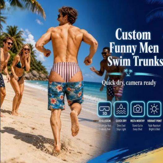 Custom Funny Men Swim Trunks Novelty Optical Illusion Swim Shorts Funny Novelty Party Board Shorts Gift for Husband Boyfriend