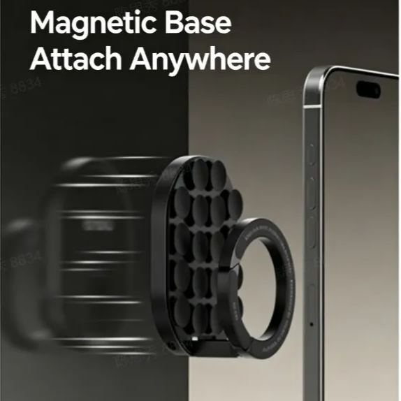 Carabiner Suction Cup Phone Holder, Foldable Portable Multi-Angle Magnetic Stand for Car & Desktop