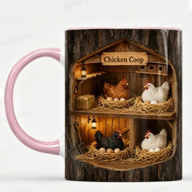 Chicken Coop - Personalized Gift & 3D Tree Trunk Chicken Coop Coffee Mug[3D Printing Effect]