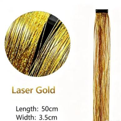 Holographic Glitter Hair Extensions - Clip-in Tinsel Hair Highlights for Party & Festival （10 pieces）