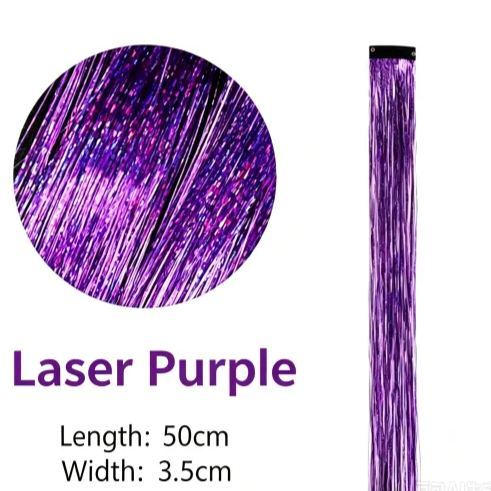 Holographic Glitter Hair Extensions - Clip-in Tinsel Hair Highlights for Party & Festival （10 pieces）