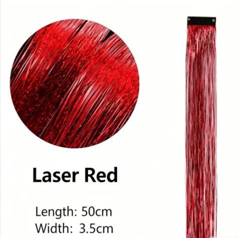 Holographic Glitter Hair Extensions - Clip-in Tinsel Hair Highlights for Party & Festival （10 pieces）