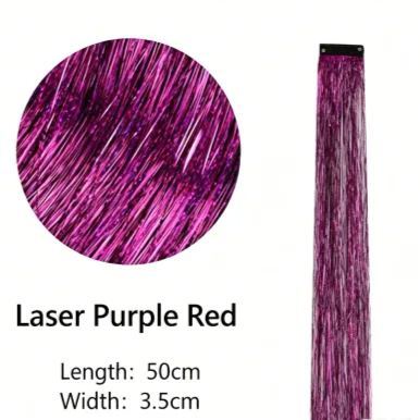 Holographic Glitter Hair Extensions - Clip-in Tinsel Hair Highlights for Party & Festival （10 pieces）