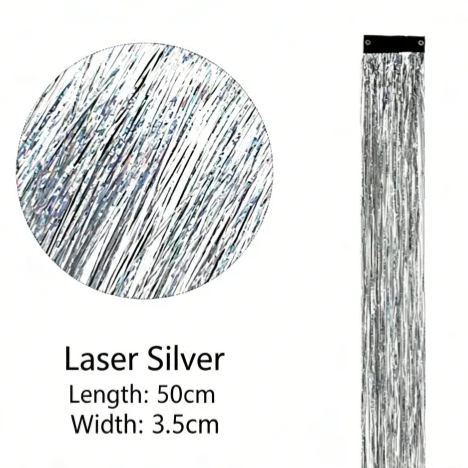 Holographic Glitter Hair Extensions - Clip-in Tinsel Hair Highlights for Party & Festival （10 pieces）