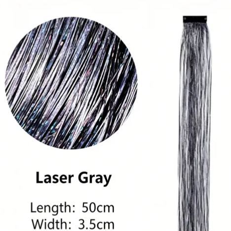 Holographic Glitter Hair Extensions - Clip-in Tinsel Hair Highlights for Party & Festival （10 pieces）