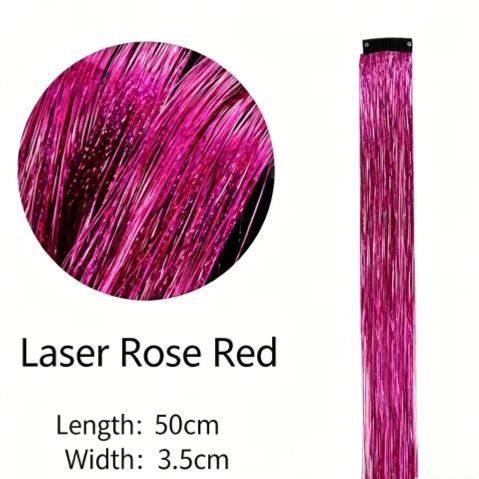 Holographic Glitter Hair Extensions - Clip-in Tinsel Hair Highlights for Party & Festival （10 pieces）