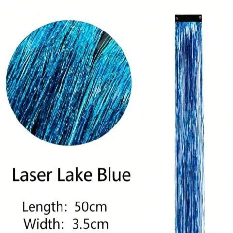 Holographic Glitter Hair Extensions - Clip-in Tinsel Hair Highlights for Party & Festival （10 pieces）