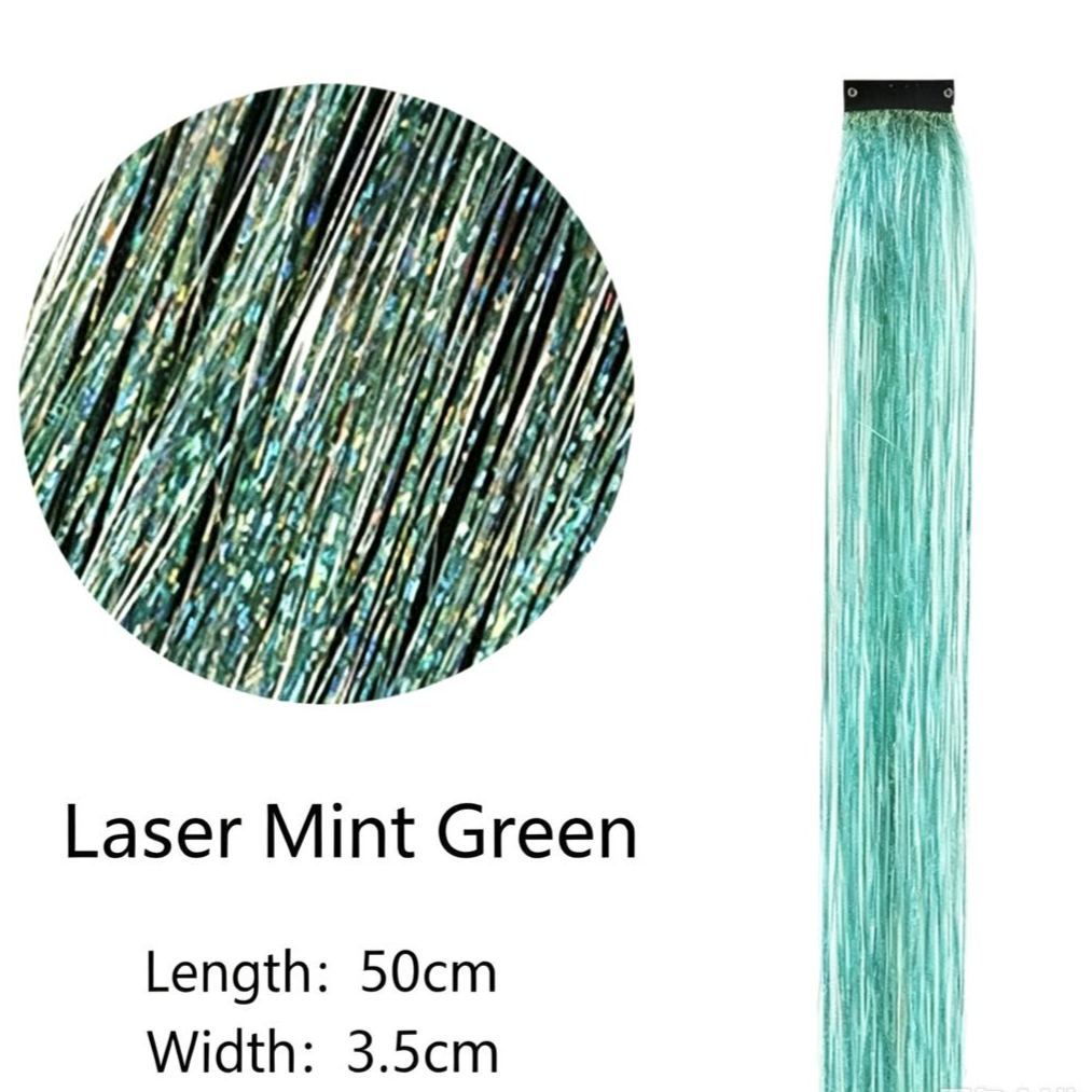 Holographic Glitter Hair Extensions - Clip-in Tinsel Hair Highlights for Party & Festival （10 pieces）