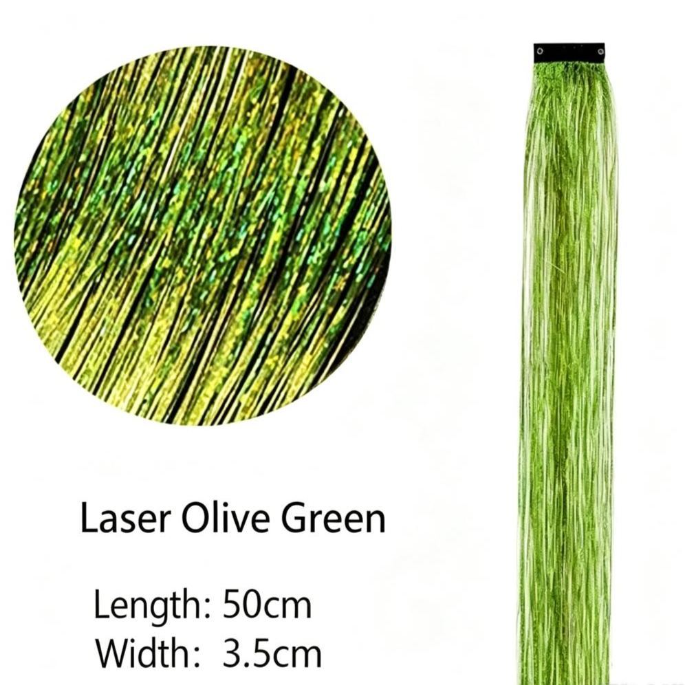 Holographic Glitter Hair Extensions - Clip-in Tinsel Hair Highlights for Party & Festival （10 pieces）