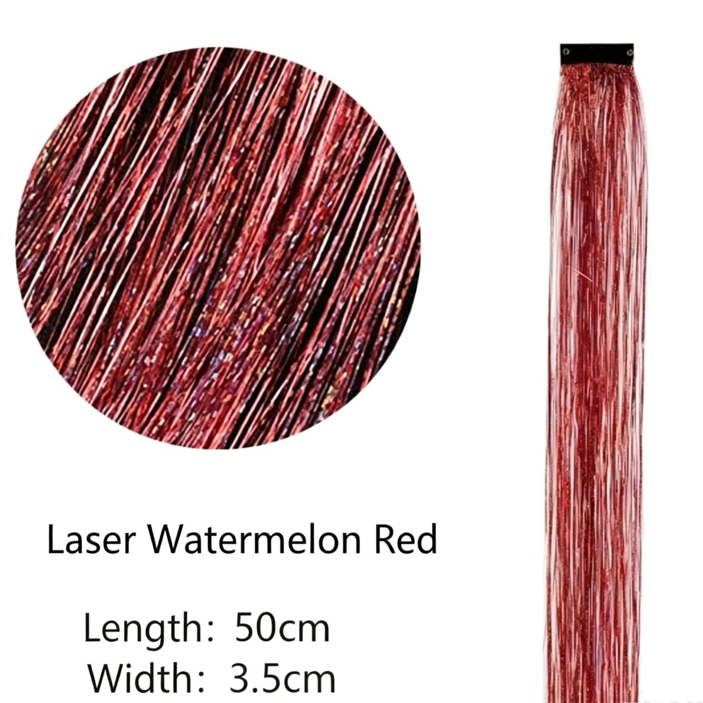 Holographic Glitter Hair Extensions - Clip-in Tinsel Hair Highlights for Party & Festival （10 pieces）