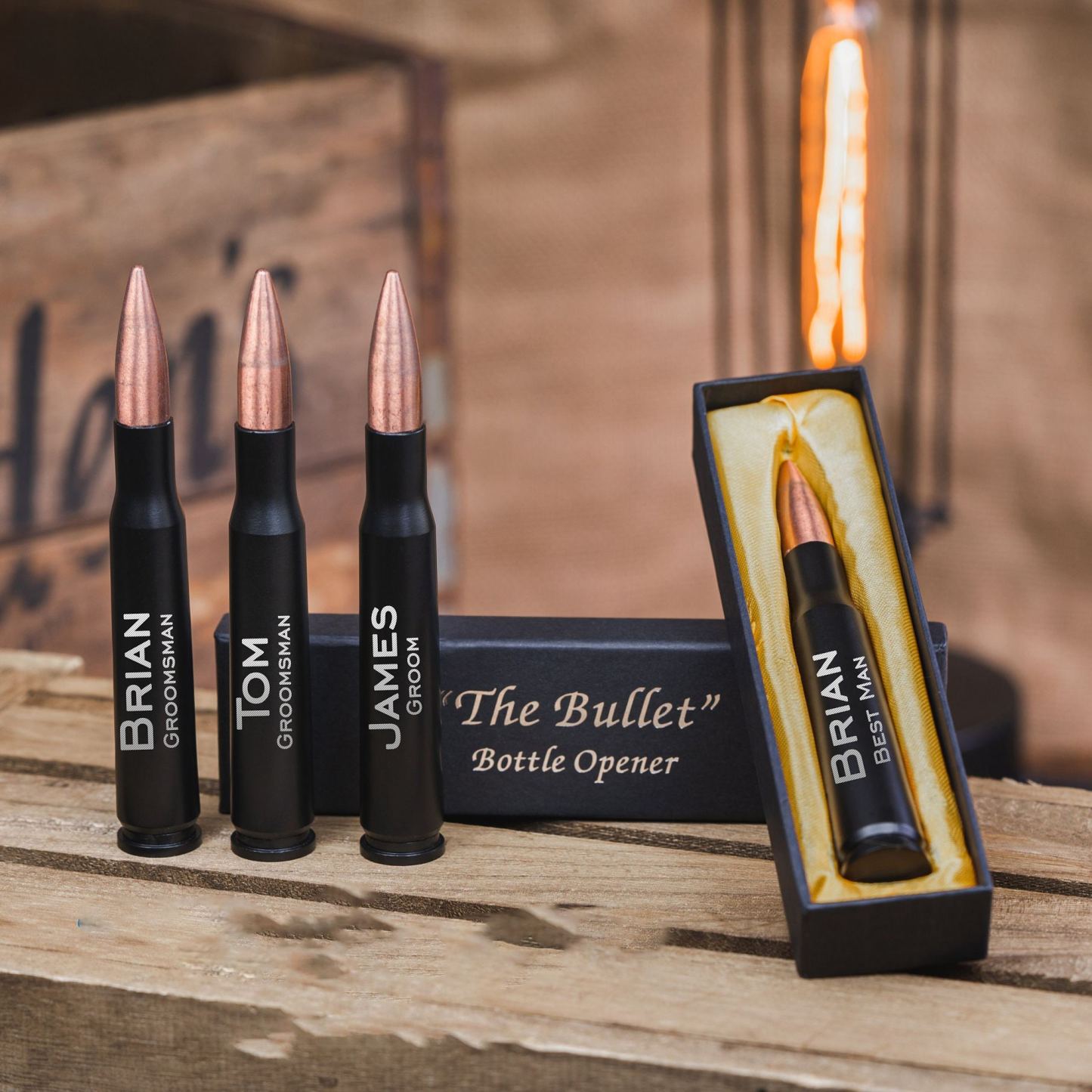 Personalized 50 Caliber Bottle Opener – Custom Engraved Bullet Gift for Men, Groomsmen & Beer Lovers