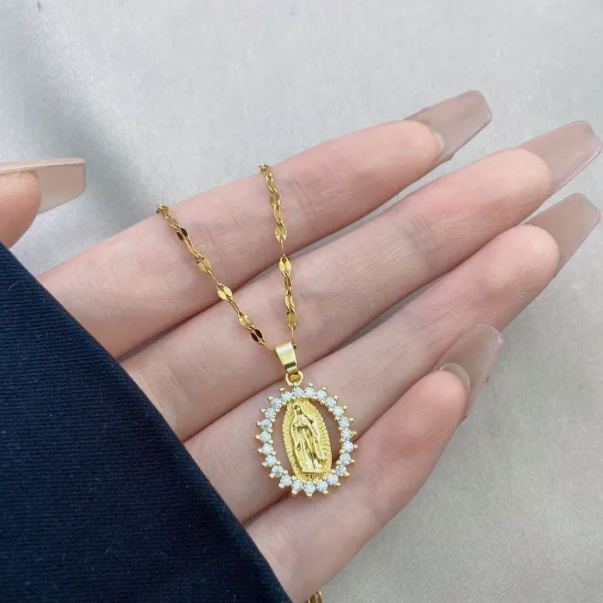 Radiant Virgin Mary Halo Pendant Necklace – Faith, Protection & Blessing