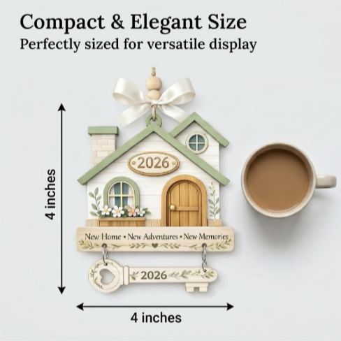 New Home Gift Wooden House Ornament - Housewarming Key Pendant Decor
