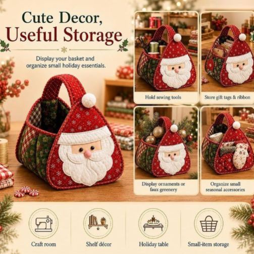 Christmas Character Quilted Handbag, DIY Fabric Storage Basket Kit, Home Decor Storage Item, Christmas Supplies