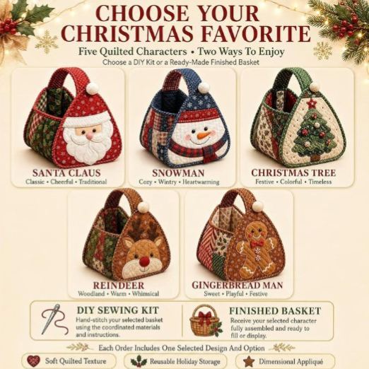 Christmas Character Quilted Handbag, DIY Fabric Storage Basket Kit, Home Decor Storage Item, Christmas Supplies