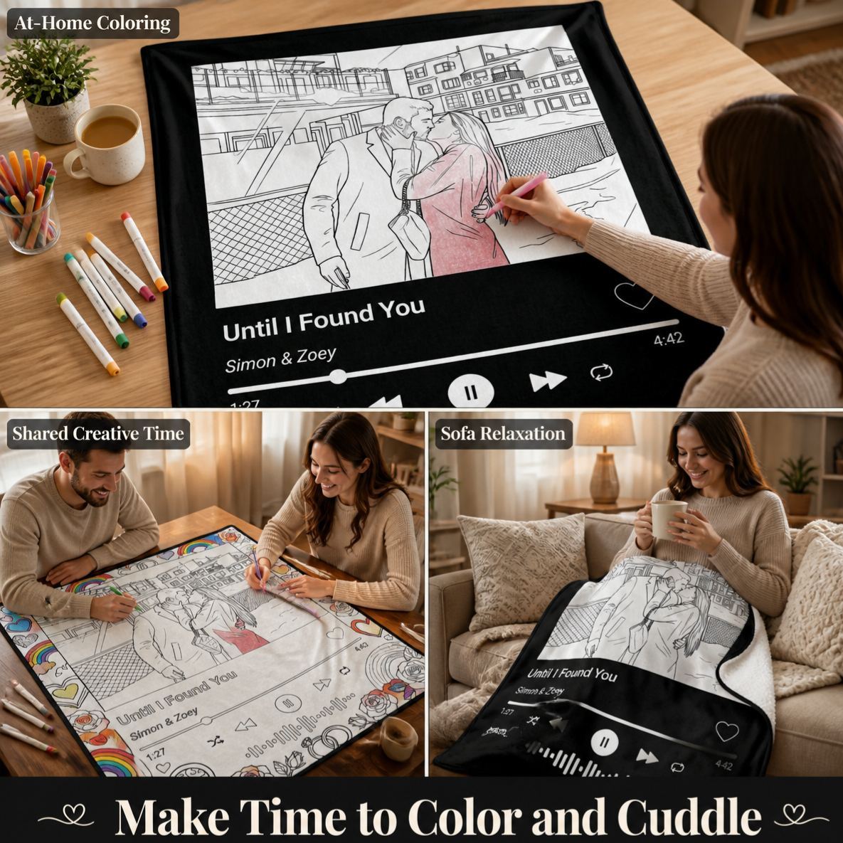 Custom Drawing Couple Blanket with Song Art Design – Cozy Gift for Modern Romantics & Urban Lovers