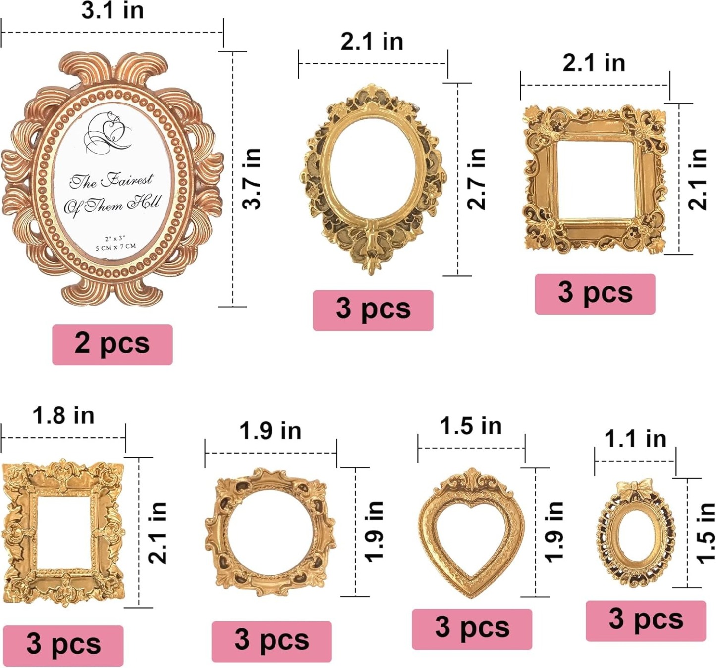 20 Pcs Vintage Resin Picture Frame DIY Mini Picture Frames Antique Photo Frame Small Gold Frames for Mobile Phone Manicure Photo Home Decoration