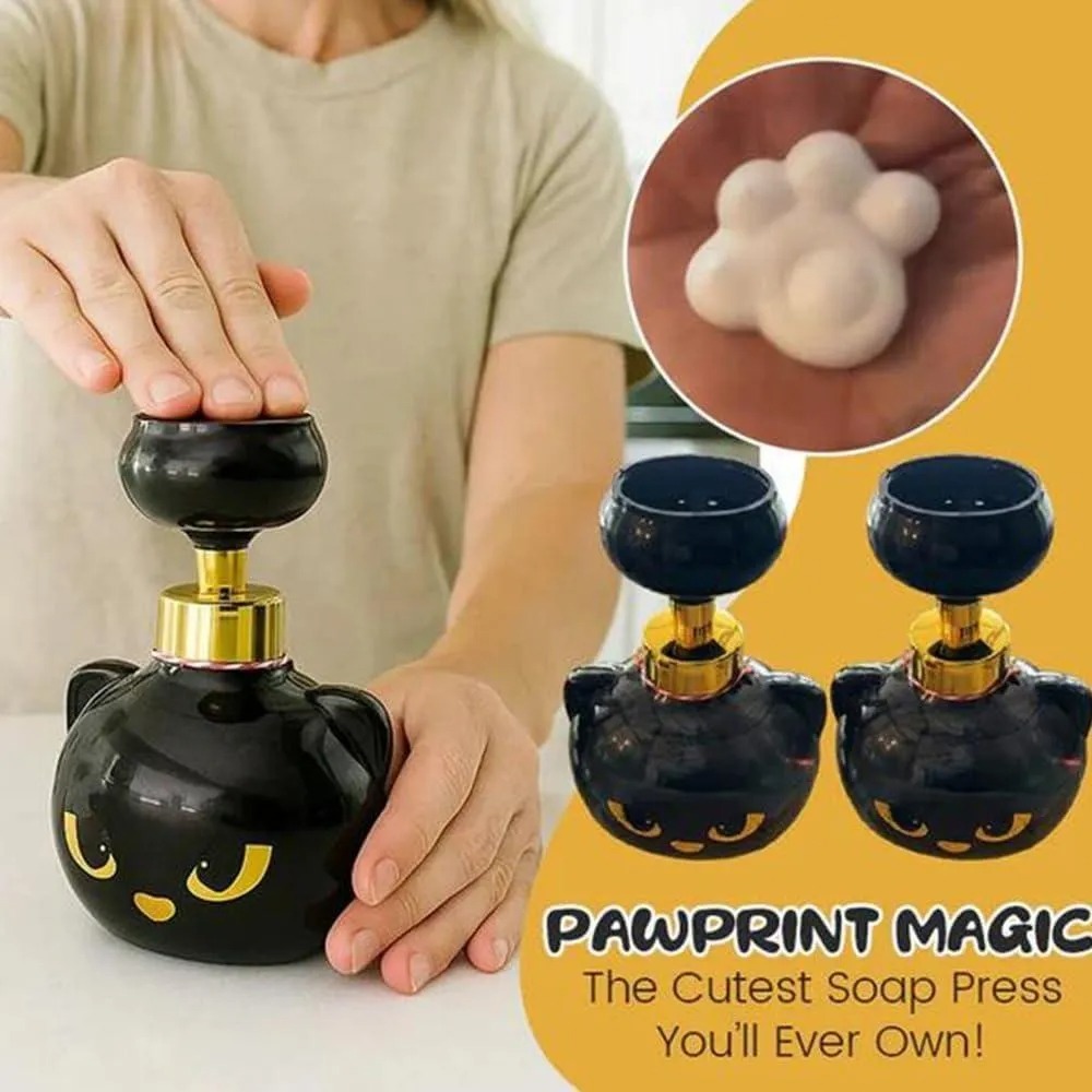 Cute Cat Paw Foam Soap Dispenser, Black Kitten Foaming Pump Bottle Creates Paw-Shaped Foam, Refillable Empty Hand Soap Pump Container for Bathroom Kitchen, Cat Lovers Gift