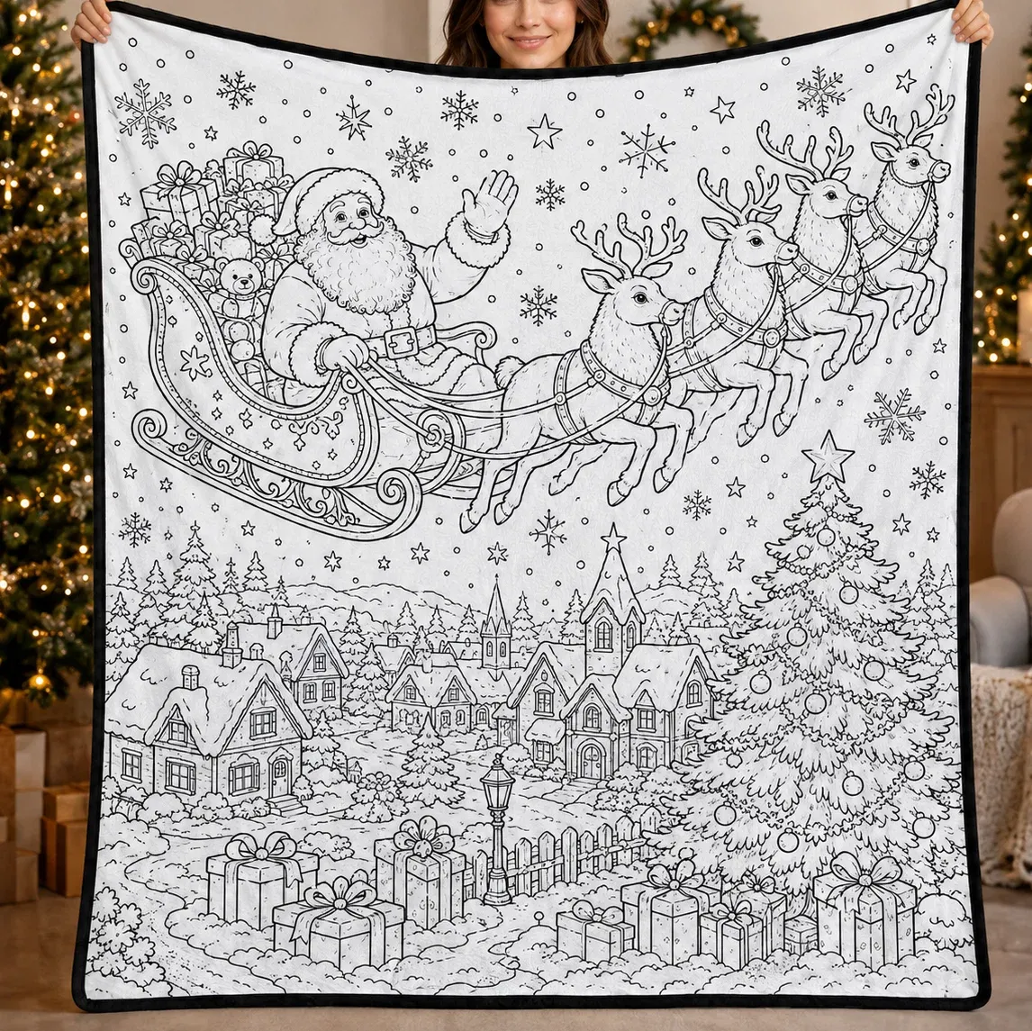 DIY Christmas Drawing Blanket Doodle Your Own Xmas Blanket, Customizable Washable Paint Play Blanket for Adults, Kids