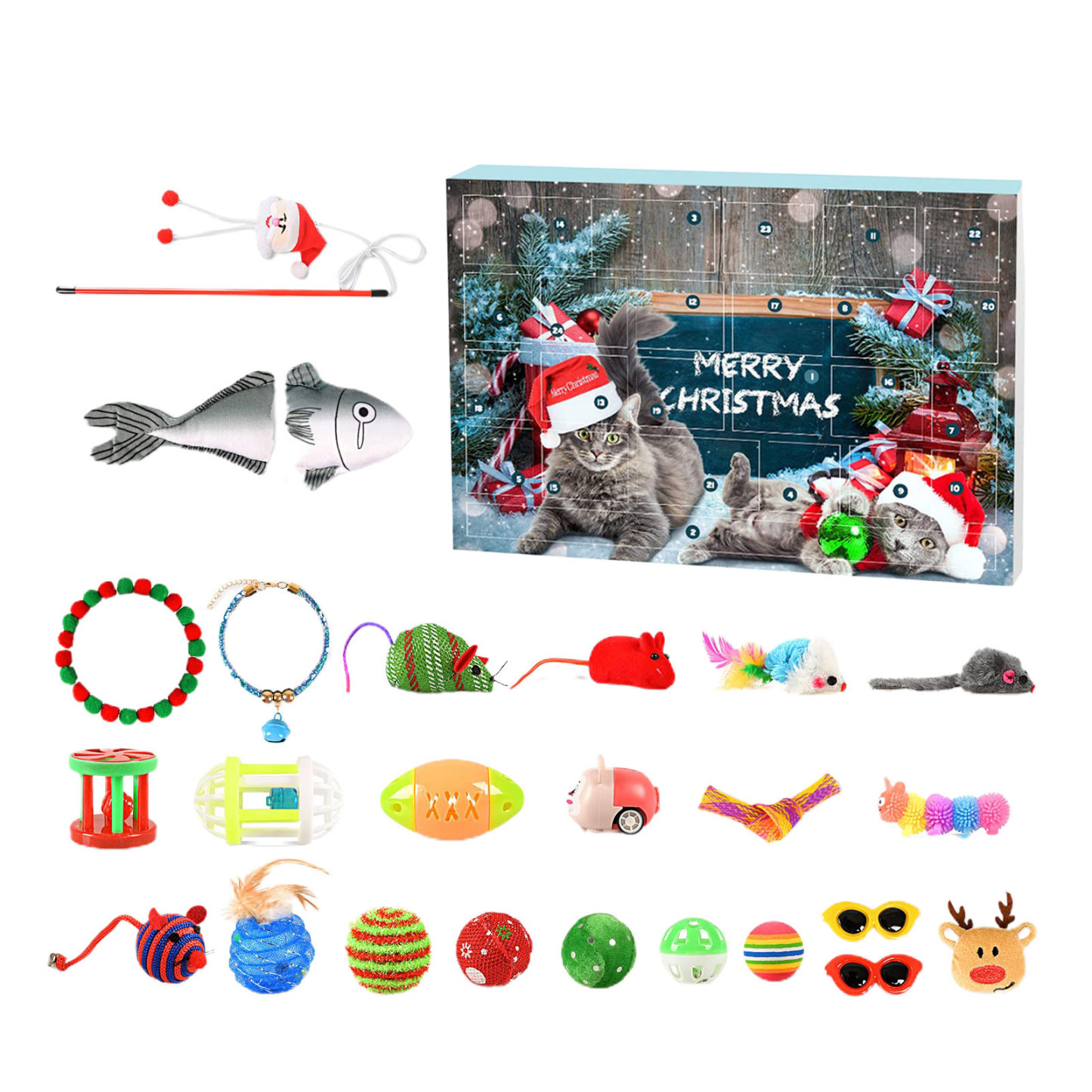 Dog Advent Calendar 24 Days Dog Toy Christmas Countdown Calendar with Chew Ropes Toys Squeaky Balls Teething Toys Christmas Toy Gift for Xmas Small Large Dog Puppy Pet
