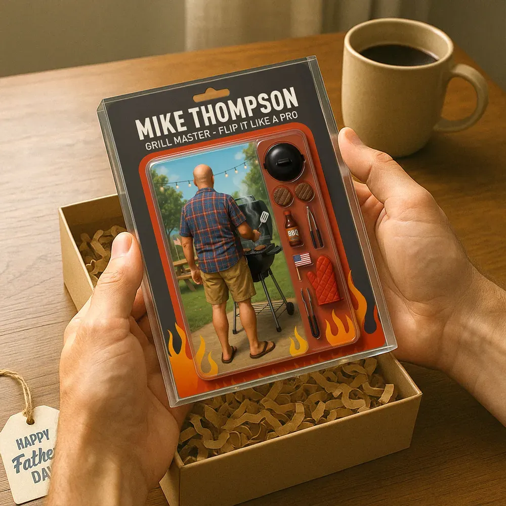 Grilling Master - Dad or Grandpa Realistic Figure Style Personalized Acrylic Block Plaque - Get Photo Blanket